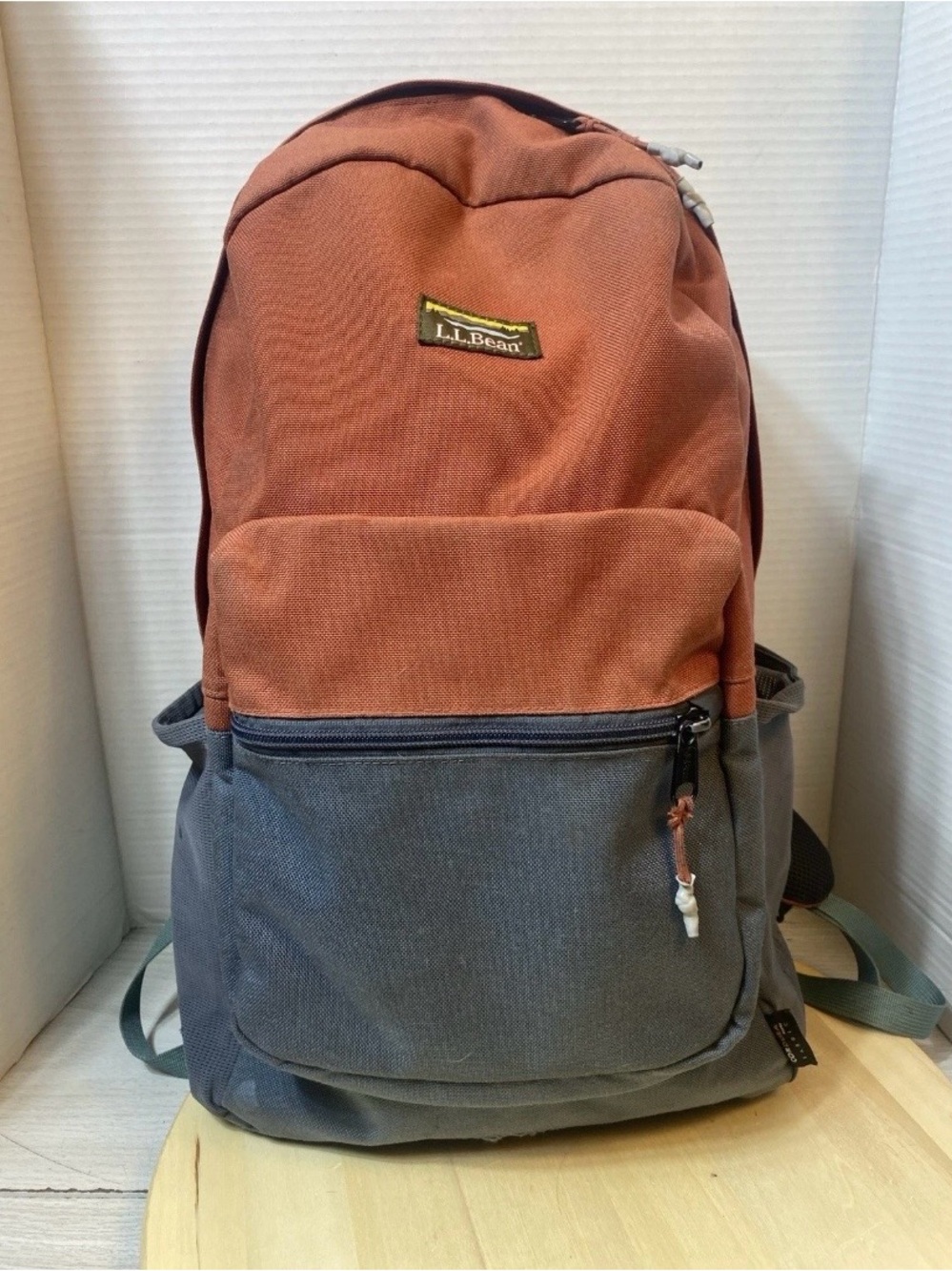 L.L. Bean Backpack Two-Tone Orange Grey Cordura Nylon Daypack School Hiking